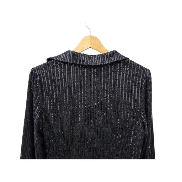 Double Crazy Black Sequin Long Sleeve Wrap Dress L - Picture 8 of 8